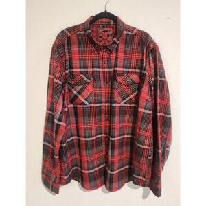 Retro Rifle Tiki Plaid Flannel Shirt Men’s 2XL Red Black Long Sleeve Button...
